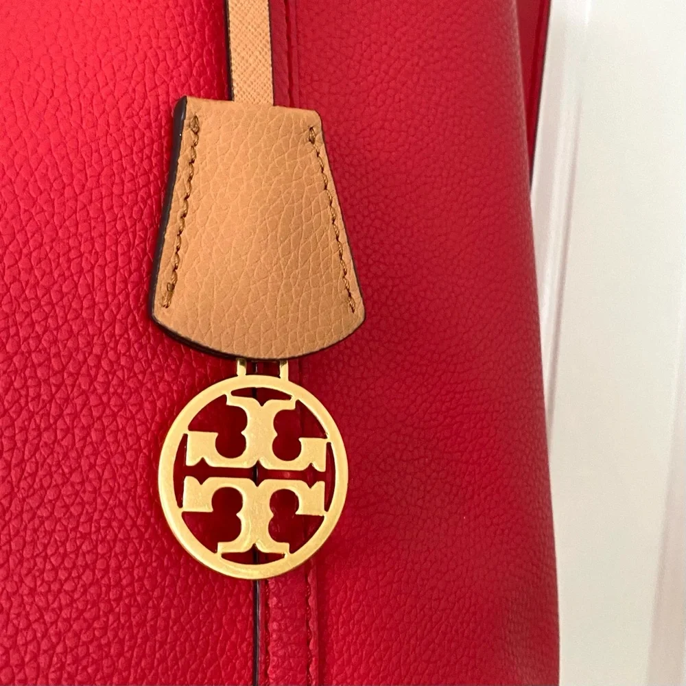 Tory Burch Perry Red Pebble Leather Triple Compartment Tote/Shoulder Bag - Picture 6 of 16